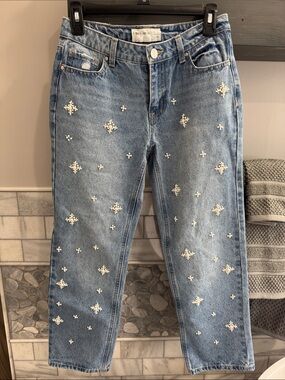 Embellished Pearl Star Denim Jeans - Women